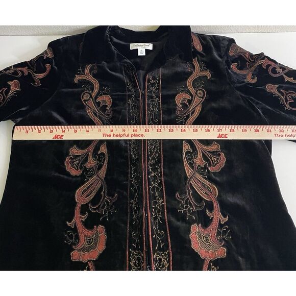 Coldwater Creek Size LP Large Embroidered Black Velvet Longline Jacket Kimono - Picture 8 of 11